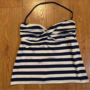 Navy and White Striped Women's Swim Top
